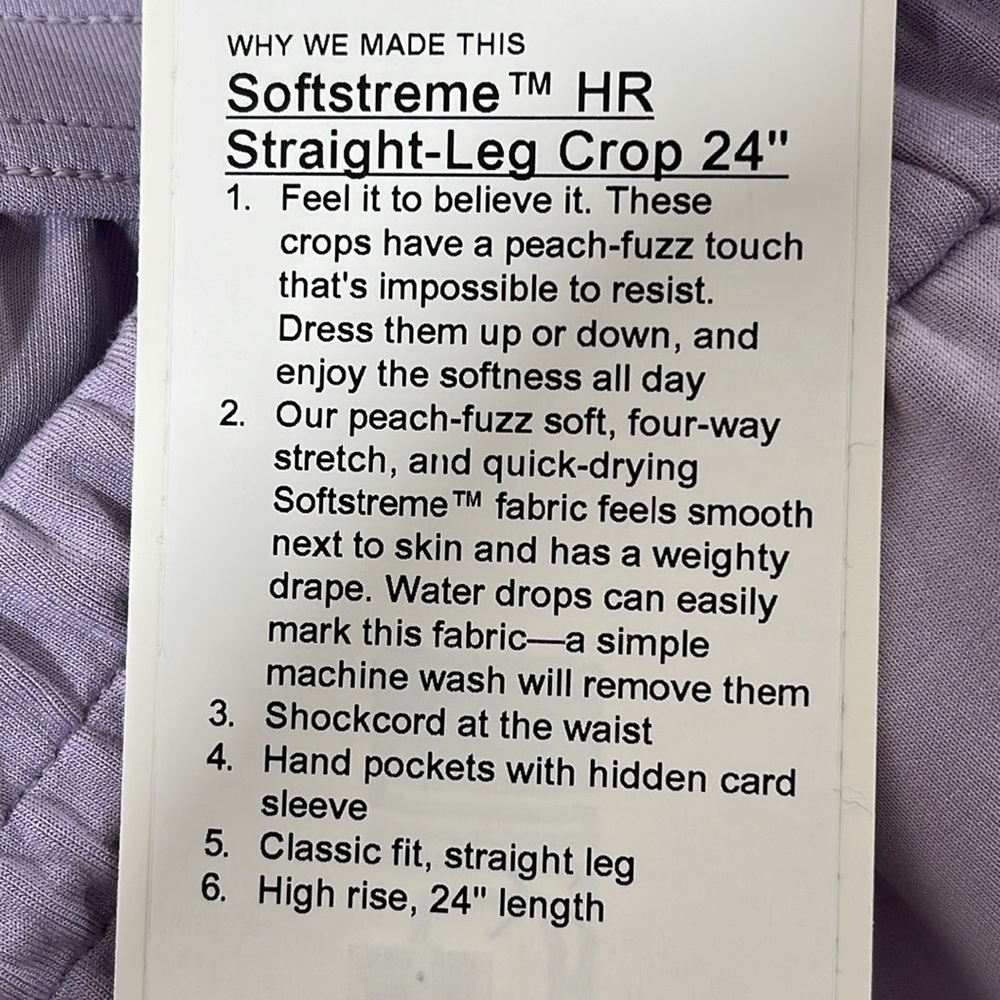LULULEMON Softstreme High-Rise Straight-Leg Cropped 24” Length Pant Size 10 NEW - Picture 12 of 14
